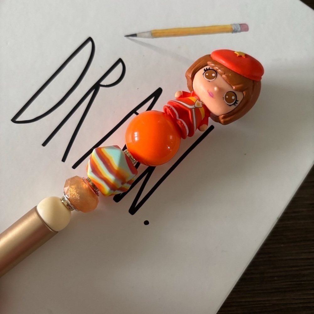 Rainbow Brite: Lala Orange handmade beaded pen